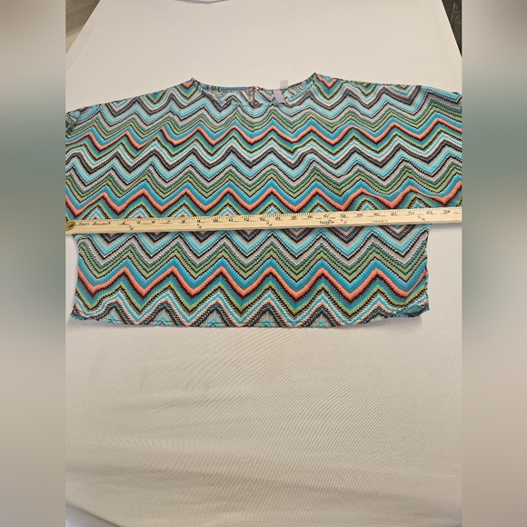 Alya -Women's Size S ,Blue and Orange Chevron Blouse with Relaxed Fit - Picture 4 of 8